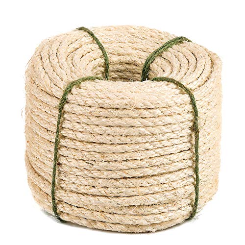 Yangbaga Cuerda de Sisal Gatos 8mm, para Rascador de Gatos, Reemplazo Rascador para Reparación Árbol, Contiene una Bola de Sisal.Blanco, 30metros，