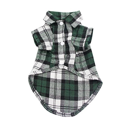 YAODHAOD Camisa a cuadros para perros, camisa a cuadros para mascotas, ropa de perro para mascotas, camisa a cuadros para gatos, suave y cómoda (verde, XS)