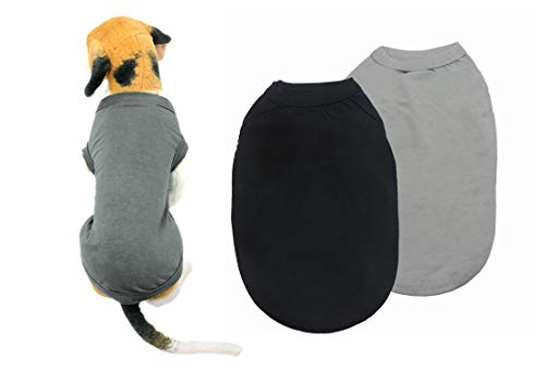 YAODHAOD Ropa de Perro de algodón de Color sólido Camisetas para Perros, Camisetas de algodón Suaves y Transpirables, Ropa para Perros pequeños, medianos, Gatos, 2 Piezas (M, Gris + Negro)