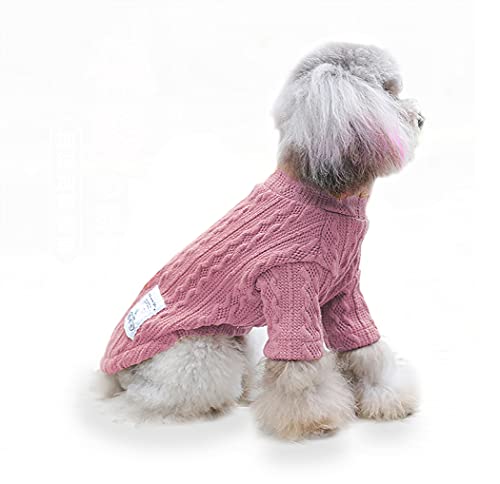 YAODHAOD Suéter de invierno cálido para mascotas, suéter de punto de cuello alto, abrigos para mascotas, cachorro, gato, sudadera para perros pequeños y medianos (pequeño, rosa)