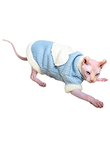 YAOER Sphinx Ropa para Gatos sin Pelo otoño e Invierno Lana de Cordero para Gatos más Terciopelo Grueso suéter cálido Abrigo de algodón, Azul, XS