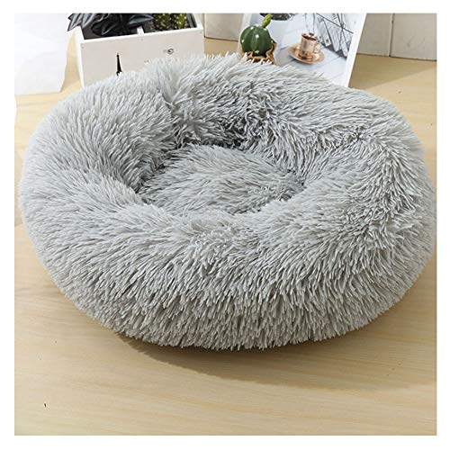 YAOTT Cama de Felpa para Perros y Gatos Cama Calmante Mascota Redonda Suave Sofa para Cachorros Cojín Lavable para Perros y Gatos de tamaño Mediano Nido de Donut Gris Claro D50cm