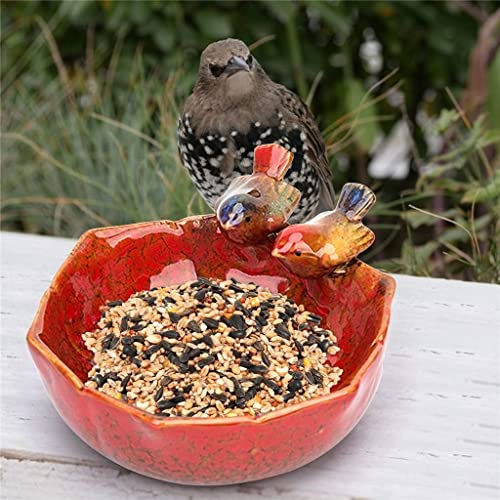 YDoo Cerámica Baños De Nacimiento Decoración De Jardín Alimentador De Nacimiento Acuario De Cerámica Acabado Retro Alimentador De Pájaro Decoración del Hogar (Color : Rojo)