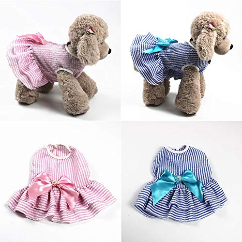 YDPDJ Ropa linda para perros, vestido para mascotas con lazo a rayas, vestido de princesa y cupcake, primavera verano, dulce, rosa, azul, disfraces para perros, falda para perros