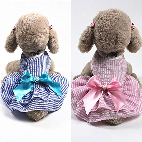 YDPDJ Ropa linda para perros, vestido para mascotas con lazo a rayas, vestido de princesa y cupcake, primavera verano, dulce, rosa, azul, disfraces para perros, falda para perros