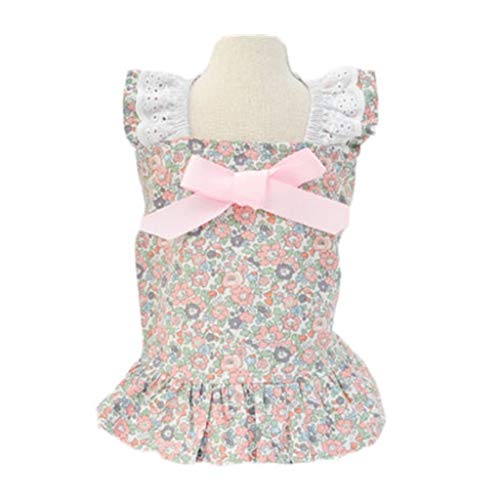 YDPDJ Vestidos florales para perros para ropa para mascotas Cuello de barco Cachorro Gato Chaleco Vestido Ropa Cinta de verano Bowknot Cozy Dog Shirt Falda para niñas