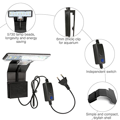 YeenGreen Luz Acuario LED, Lámpara LED para Acuarios, Luces para Acuarios de Peces, Iluminación LED para Acuarios, 220V 6W 600 LM, Atenuación de Tres Etapas, Ultradelgada