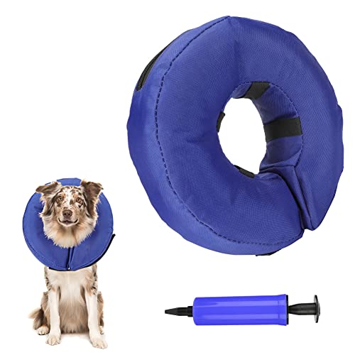 Yideng Collar Inflable de Cono para Perros, Collar de protección Suave para el Cuello de Perro con inflador Collar Inflable para Mascotas con Correa Ajustable E-Collar para Perros y Gatos (M)