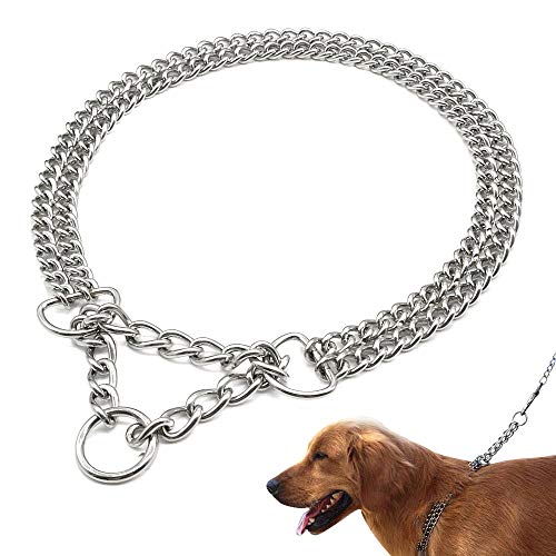 Yisatann Collar de Perro Collares de Acero Cadena de adiestramiento para Perros Collar de estrangulación para Mascotas Cadena de Metal de Doble Fila Collar Deslizante de Acero Inoxidable-L