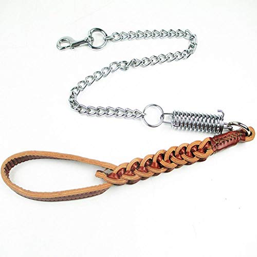 Yisatann Correas De Adiestramiento Caninas Cuero Real Suave Cadena De Correa De Perro Grande De Acero Inoxidable Big Dog Lead Pet Walking Walking Rope For German Shepherd Golden Retriever Dogs Brown