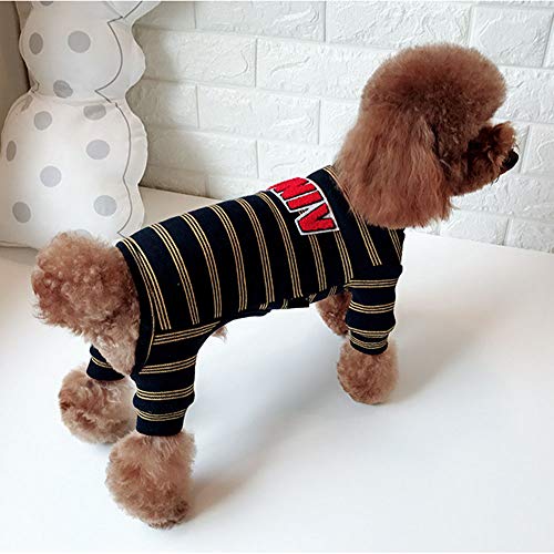 YUEBAOBEI Extensibles del Mono del Perro 4 Patas, Perro Pijamas/Mono De Algodón Ligero De La Tira para Todas Las Estaciones, Rayado del Mono del Perro De Pequeño para Perros Grandes,Armada,S