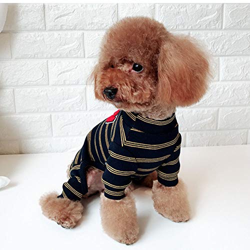 YUEBAOBEI Extensibles del Mono del Perro 4 Patas, Perro Pijamas/Mono De Algodón Ligero De La Tira para Todas Las Estaciones, Rayado del Mono del Perro De Pequeño para Perros Grandes,Armada,S