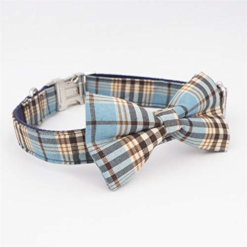 YUEHAN Collar De Perro Collar De Perro A Cuadros Azul Corbata De Lazo A Juego para 5 Tamaños A Elegir, Los Mejores Regalos De Collar De Perro De Boda para Su Mascota