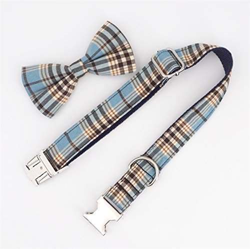 YUEHAN Collar De Perro Collar De Perro A Cuadros Azul Corbata De Lazo A Juego para 5 Tamaños A Elegir, Los Mejores Regalos De Collar De Perro De Boda para Su Mascota