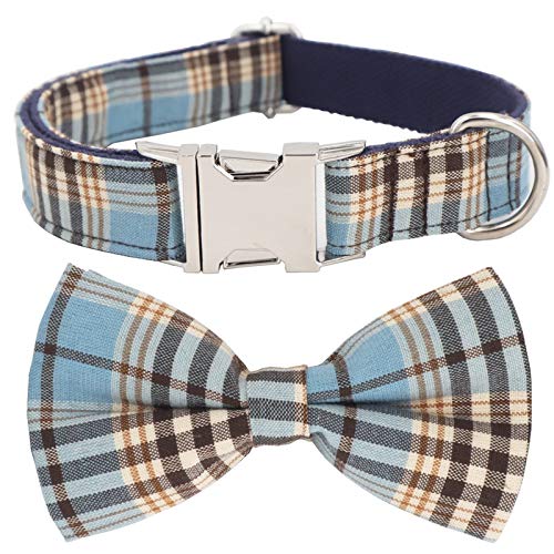 YUEHAN Collar De Perro Collar De Perro A Cuadros Azul Corbata De Lazo A Juego para 5 Tamaños A Elegir, Los Mejores Regalos De Collar De Perro De Boda para Su Mascota