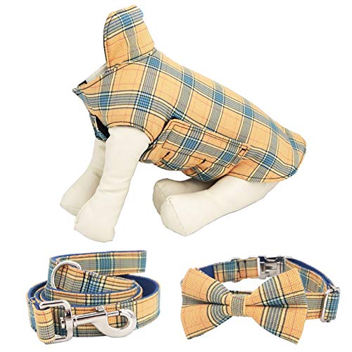 YUEHAN Collar De Perro Collar De Perro A Cuadros Clásico, Corbata De Lazo, Correa A Juego para 5 Tamaños para Elegir, Los Mejores Regalos De Collar De Perro De Boda para Su Mascota