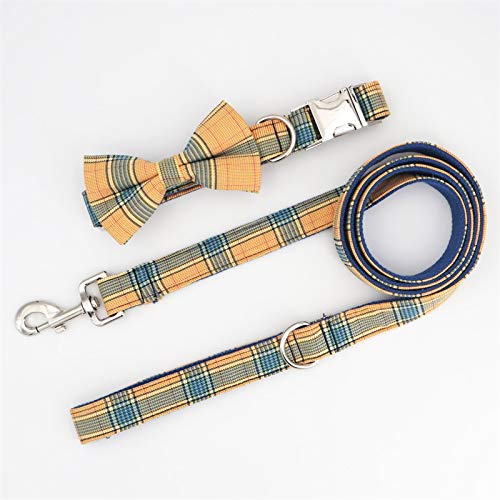 YUEHAN Collar De Perro Collar De Perro A Cuadros Clásico, Corbata De Lazo, Correa A Juego para 5 Tamaños para Elegir, Los Mejores Regalos De Collar De Perro De Boda para Su Mascota