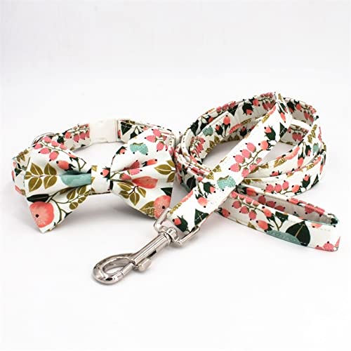 YUEHAN Collar De Perro Collar De Perro Floral con Corbata De Lazo A Juego para 5 Tamaños A Elegir, Los Mejores Regalos De Collar De Perro De Boda para Su Mascota