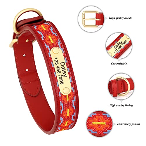 YUEHAN Collar De Perro Collar De Perro Personalizado Bordado Étnico Collar De Gato De Cuero Hecho A Mano para Perros Pequeños Medianos Grandes Collares Suministros para Mascotas