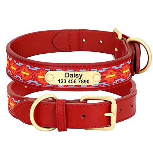 YUEHAN Collar De Perro Collar De Perro Personalizado Bordado Étnico Collar De Gato De Cuero Hecho A Mano para Perros Pequeños Medianos Grandes Collares Suministros para Mascotas