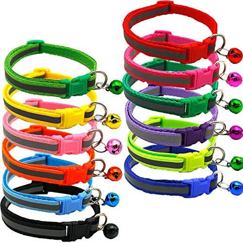 YUEHAN Collar De Perro Collares Reflectantes con Hebilla De Color para Mascotas Pequeñas, Campanas con Parche De 1,0, Collar De Seguridad Ajustable para Gatos, Suministros para La Noche Al Aire Libre