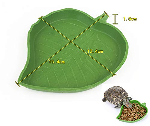 YUEMING 2 Piezas Platos Agua de Alimentos para Reptiles, La Forma de Hoja Verde del Reptil Alimentador para Tortuga Lagarto Gecko Serpiente Camaleón Pequeño Mascota Alimentos Agua Plato Tazón