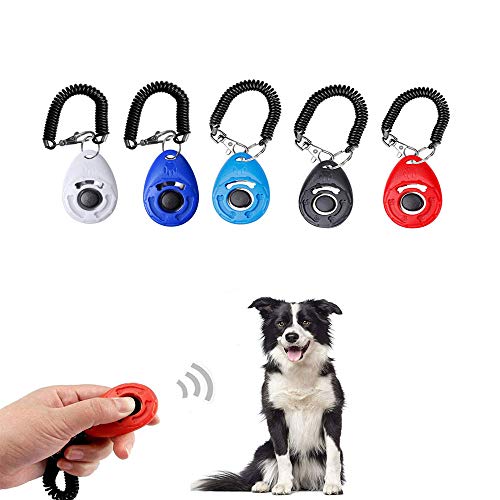 YUEMING 5 Piezas Clicker Adiestramiento Perro,Multicolor Training Clicker con Correa, Clicker Profesional de Entrenamiento con Botón Grande para Perros, Gatos, Caballos