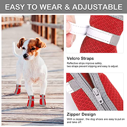 Zapatos para perros transpirables, de malla suave para perros, transpirables, protectores de patas para perros pequeños, medianos y de verano, caminatas, 4 unidades, color rojo 3 #