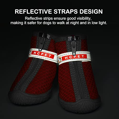 Zapatos para perros transpirables, de malla suave para perros, transpirables, protectores de patas para perros pequeños, medianos y de verano, caminatas, 4 unidades, color rojo 3 #