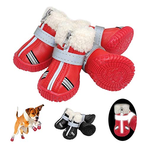 Zapatos para perros Zapatos del perro del animal doméstico caliente del invierno impermeable del zapato del perro casero botas de lluvia de nieve botines reflectante Calzado antideslizante for perros