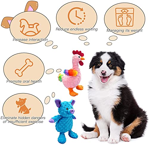 ZB ZealBoom Juguetes para Perros - 2 Piezas Squeaky Toy Juguete de Peluche Duraderos para Cachorros Perro Pequeño Mediano, Chirriante Masticar Juguete de Entrenamiento, Cerdo y Pollo