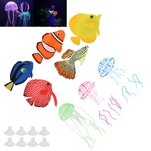 Zerodis 8 Piezas de Peces Brillantes Artificiales, simulación Luminosa, pez Payaso, Guppy, pez Falso, Colorido, Hada, Azul, pez Colgante para pecera, Acuario, decoración hidropónica