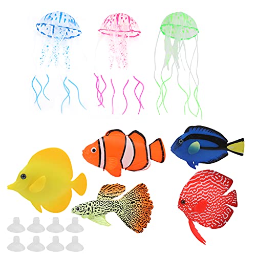 Zerodis 8 Piezas de Peces Brillantes Artificiales, simulación Luminosa, pez Payaso, Guppy, pez Falso, Colorido, Hada, Azul, pez Colgante para pecera, Acuario, decoración hidropónica