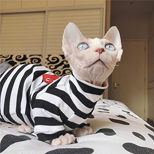 ZHIHAN Sphinx Gato Ropa Camiseta a Rayas en Blanco y Negro Chaleco Fino, Camiseta, XXL +