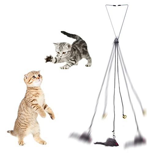 ZHOUJIE Juguete Interactivo para Gatos, Juguete automático para Gatos con Cuerda elástica Ajustable, Juguete para Mascotas, Puerta, Ventana, Ratones Colgantes, Juguetes de Juego automático para Gatos