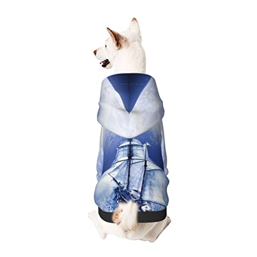 ZISRA Barco Blanco náutico Vintage Impreso Abrigo para Perros de Invierno Ropa para Mascotas para Perros pequeños y medianos con Capucha L