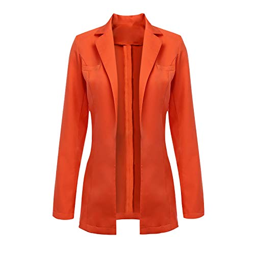 Zldhxyf Conjunto de otoño de 2 piezas para mujer, de manga larga, cárdigan, chaqueta de traje y pantalones cortos con cordones, informal, elegante, traje de negocios, traje de otoño., naranja, S