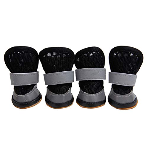 Zltang Zapatos para Perros Cubiertas Protectoras para Mascotas Malla Transpirable Transparente Antideslizante Botas Reflectantes Protectores De Pies Calzado Canino Negro 4