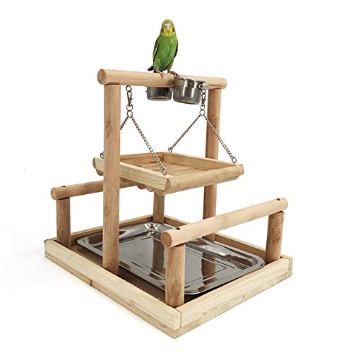 Zona de juegos para pájaros Doble soporte de madera del tigre del loro stands de la piel del palillo de la jaula de pájaros del patio de formación de Rod Suministros oscilación Juguete de entrenamient