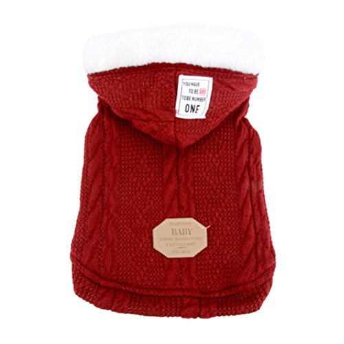 ZUNEA Abrigo suéter para Perros pequeños Clásico Polar Forrado con Capucha Cable de Punto Suave y cálida Taza de té de Navidad Yorkie Chihuahua Ropa Outfits Apparel Wine L