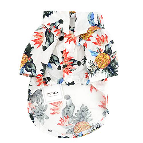 ZUNEA Camisa Hawaiana para Perro Pequeño Verano T-Shirt Chaleco Colorida Ropa para Campamento Cachorro Ropa de Playa Primavera para Perros y Gatos Blanco M