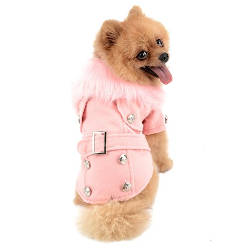 ZUNEA Cazadora de Lana Europea pequeño Perro Gato Chaqueta de Invierno Chaqueta Traje de Neopreno Lana Polar cálido Pechos Cruzados Ropa para Mascotas Ropa Rosa Medio