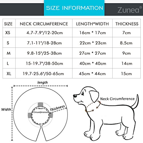 Zunea Collar Hinchable para Perros y Gatos Suave Ajustable y cómodo para la recuperación de Mascotas con Cuello en E para la cirugía y la curación, Evita Que los Perros toquen y se muevan los Gatos M