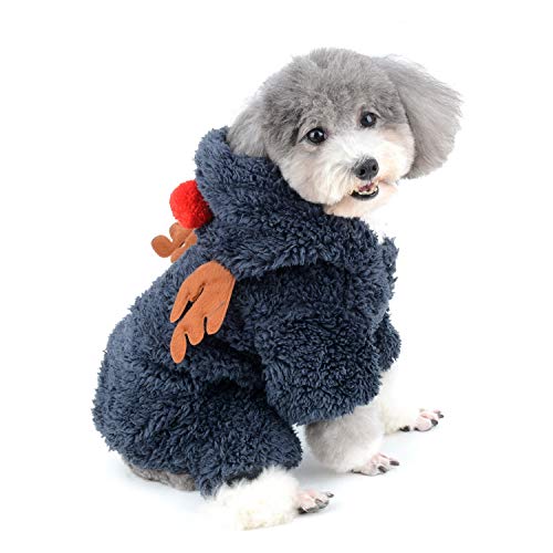 ZUNEA Disfraz de Navidad para Perro Pequeño Sudadera con Capucha de Reno Ciervo Alce Ropa de Forro Polar Abrigo Invierno Cálido para Mascota Cachorro Chihuahua Azul S