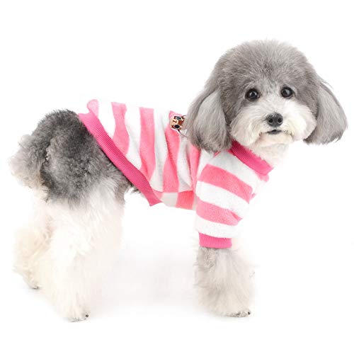 ZUNEA Jerséis Invierno para Perro Pequeño Forro Polar Invierno Abrigos Chaquetas para Cachorros a Rayas Supersuave Ropa para Climas Fríos para Mascotas Chihuahua Gatos Perros Niñas Niños Rosa S