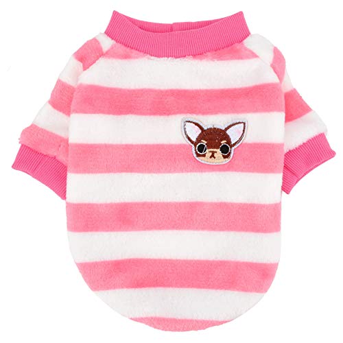 ZUNEA Jerséis Invierno para Perro Pequeño Forro Polar Invierno Abrigos Chaquetas para Cachorros a Rayas Supersuave Ropa para Climas Fríos para Mascotas Chihuahua Gatos Perros Niñas Niños Rosa S