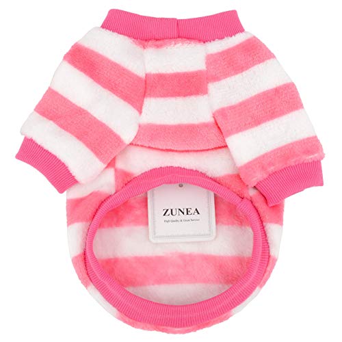 ZUNEA Jerséis Invierno para Perro Pequeño Forro Polar Invierno Abrigos Chaquetas para Cachorros a Rayas Supersuave Ropa para Climas Fríos para Mascotas Chihuahua Gatos Perros Niñas Niños Rosa S