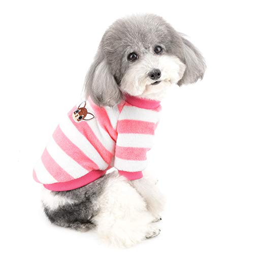 ZUNEA Jerséis Invierno para Perro Pequeño Forro Polar Invierno Abrigos Chaquetas para Cachorros a Rayas Supersuave Ropa para Climas Fríos para Mascotas Chihuahua Gatos Perros Niñas Niños Rosa S