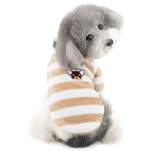 ZUNEA Jerséis Invierno para Perro Pequeño Forro Polar Invierno Abrigos Chaquetas para Cachorros a Rayas Supersuave Ropa para Climas Fríos para Mascotas Chihuahua Gatos Perros Niñas Niños Marrón L