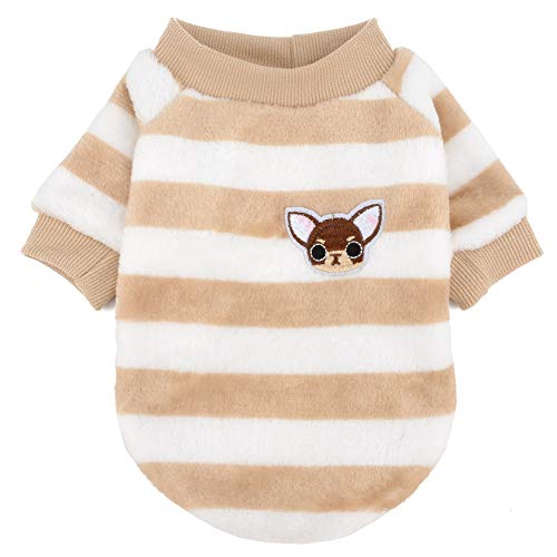 ZUNEA Jerséis Invierno para Perro Pequeño Forro Polar Invierno Abrigos Chaquetas para Cachorros a Rayas Supersuave Ropa para Climas Fríos para Mascotas Chihuahua Gatos Perros Niñas Niños Marrón L